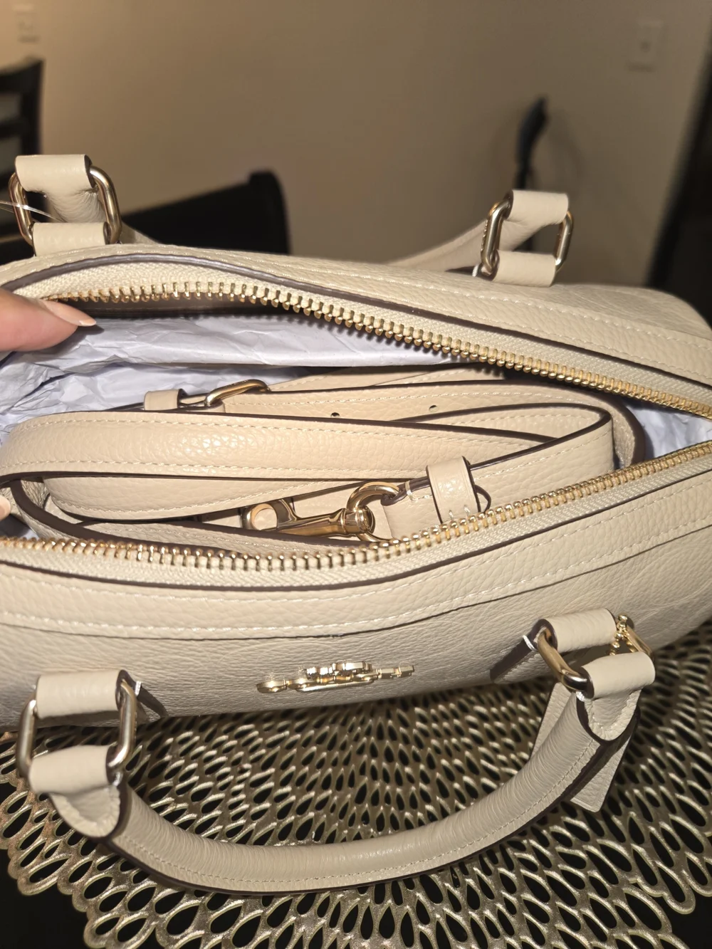 COACH Leather Satchel in Light Ivory